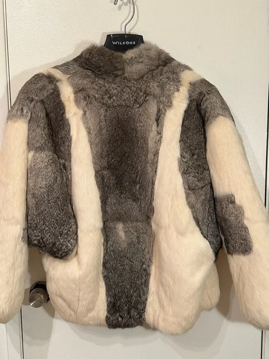 Luxury Two-Tone rabbit Fur Jacket in Gray and Cream vintage - Picture 4 of 6